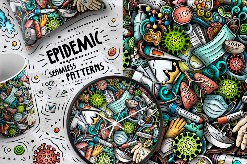 7-epidemic-cartoon-seamless-patterns