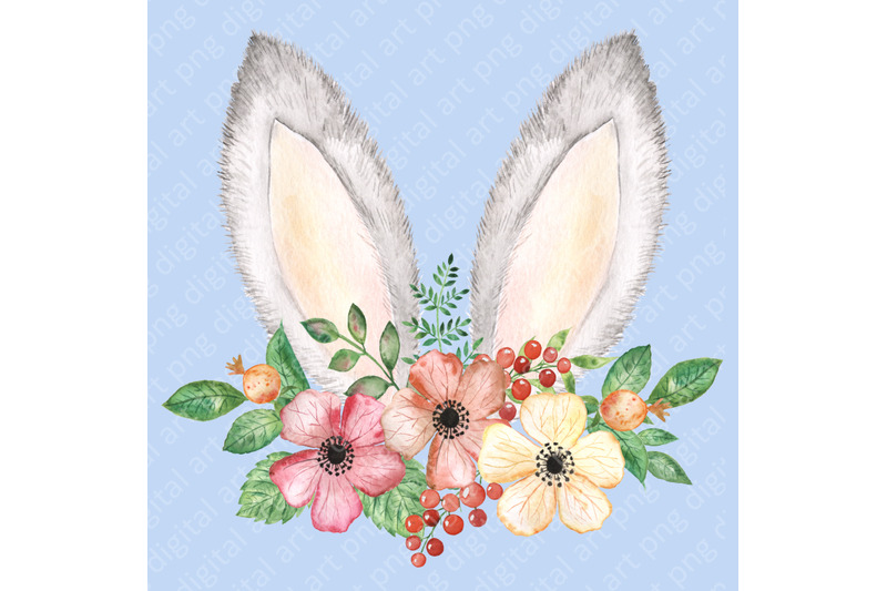 watercolor-easter-bunny-ears-clipart-easter-eggs-floral-wreaths