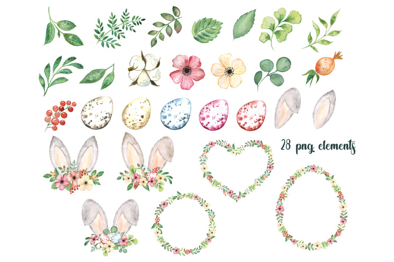 watercolor-easter-bunny-ears-clipart-easter-eggs-floral-wreaths