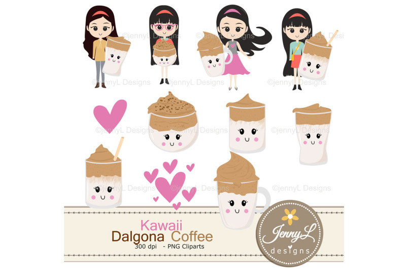 kawaii-dalgona-coffee-digital-papers-and-clipart