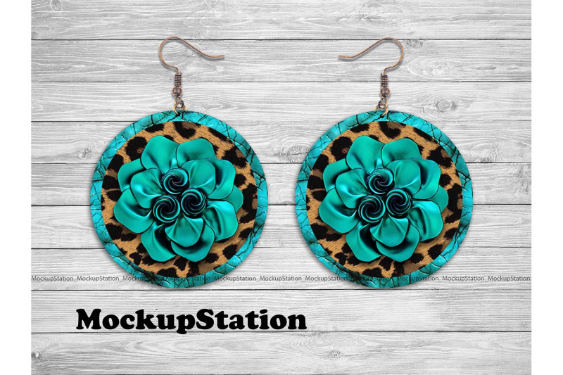 leopard-turquoise-leather-look-round-earring-sublimation-design-png