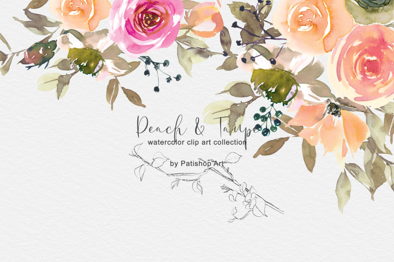 peach-amp-taupe-watercolor-floral-clip-art