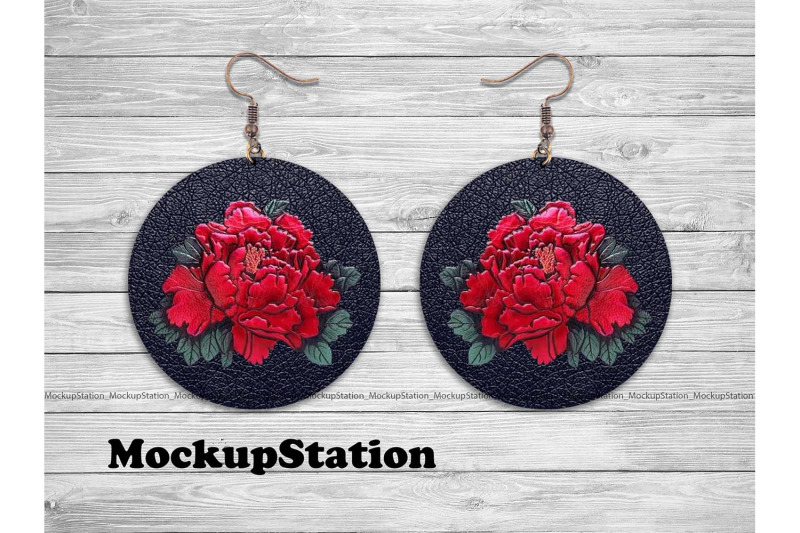 rose-leather-look-round-earring-sublimation-design-png