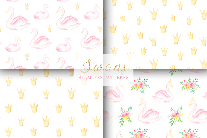 swans-watercolor-collection-of-cliparts-frames-and-patterns