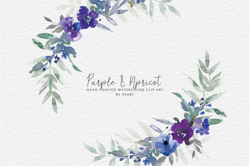 purple-watercolor-floral-clip-art-set