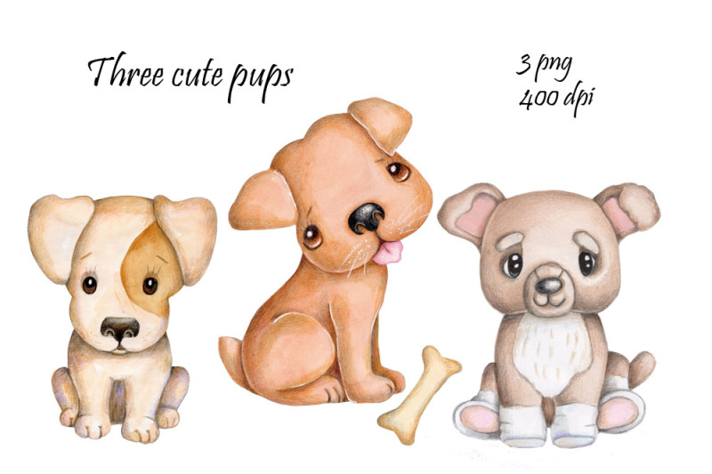 three-cute-pups-watercolor-illustrations