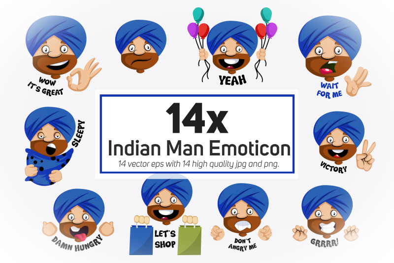 14x-indian-man-emoticon-or-sticker-collection-illustration