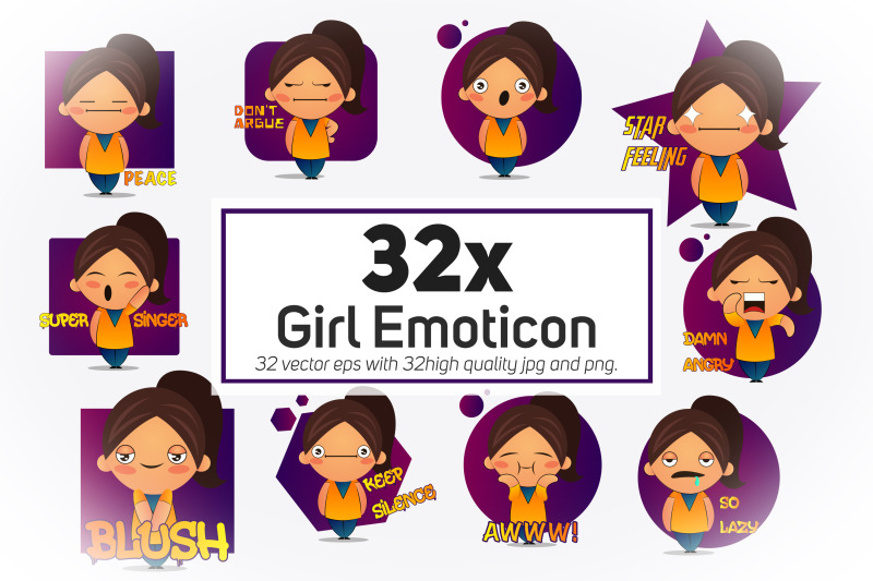 32x-girl-emoticon-or-sticker-collection-illustration