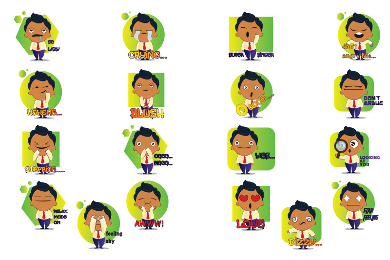 18x-man-emoticon-or-sticker-collection-with-green-background-illustrat