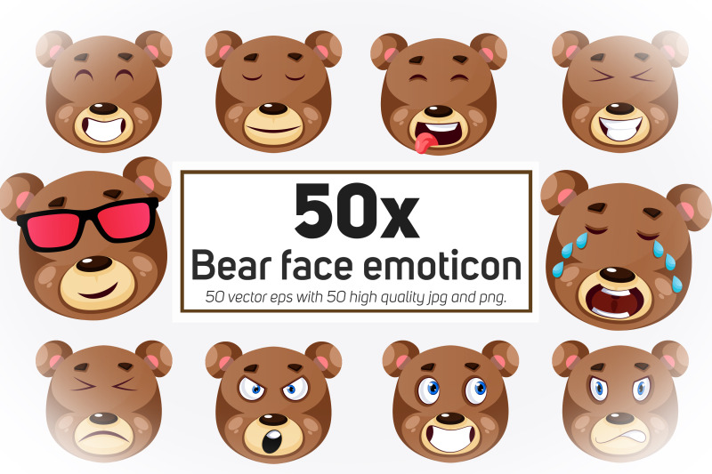 50x-bear-face-emoticon-or-sticker-collection-illustration