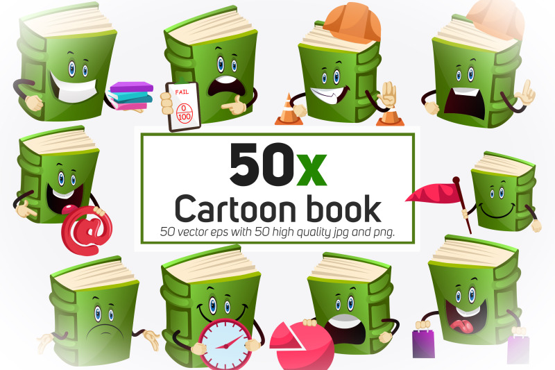 50x-education-cartoon-book-in-different-situation-collection