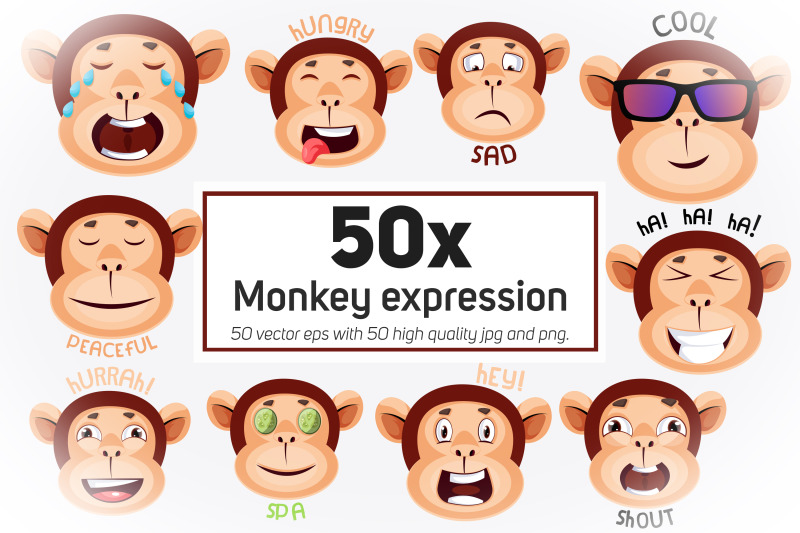 50x-monkey-expression-emoticon-collection-illustration