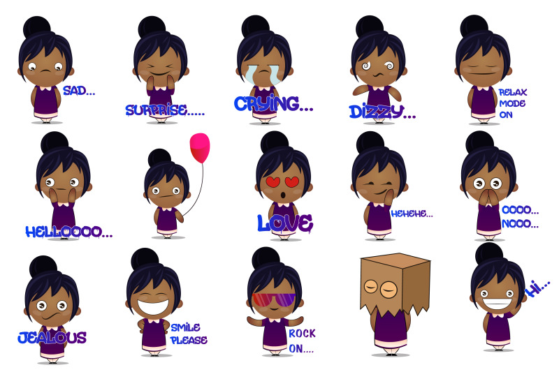 30x-indian-girl-emoticon-or-stickers-character-collection-illustration