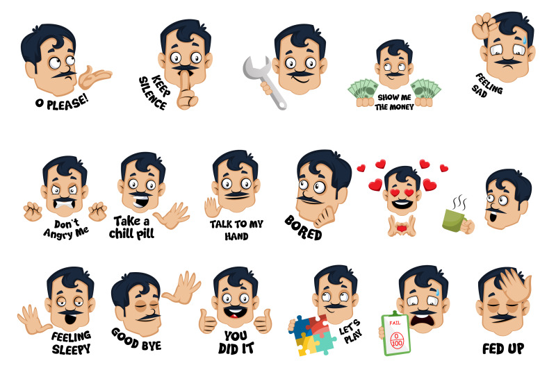 17x-man-emoticon-or-stickers-character-collection-illustration