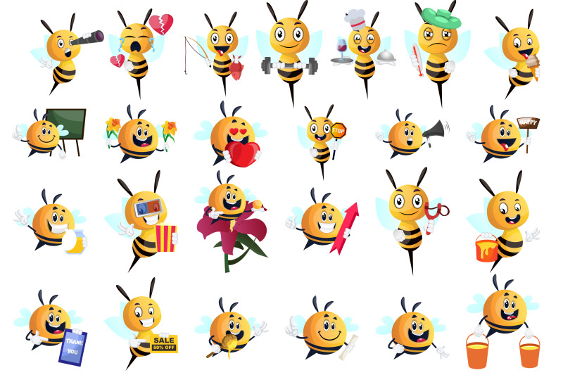 100x-huge-bee-character-collection-illustration