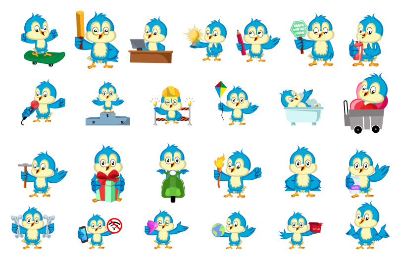 50x-blue-bird-character-collection-illustration
