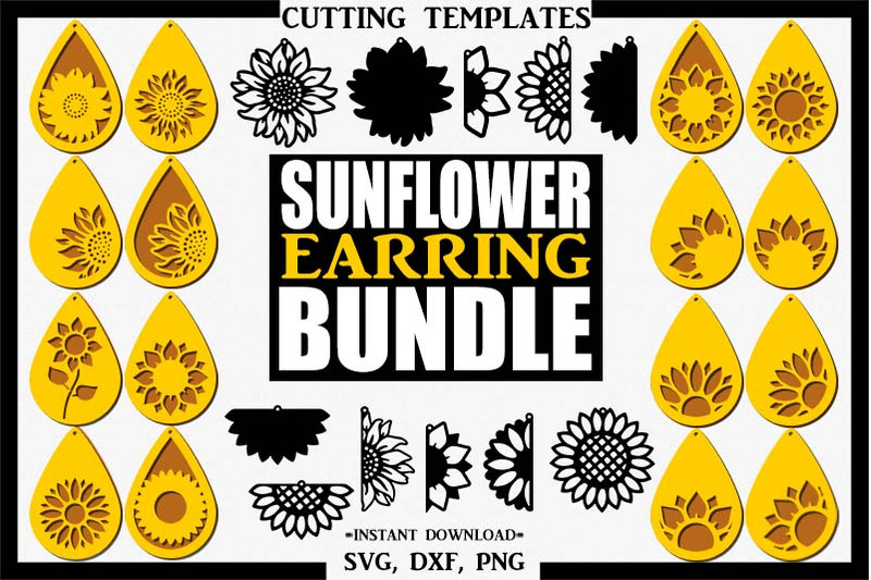 Download Sunflower Bundle Earring, Silhouette Cameo, Cricut, Cut, SVG, DXF, PNG By Design Time ...