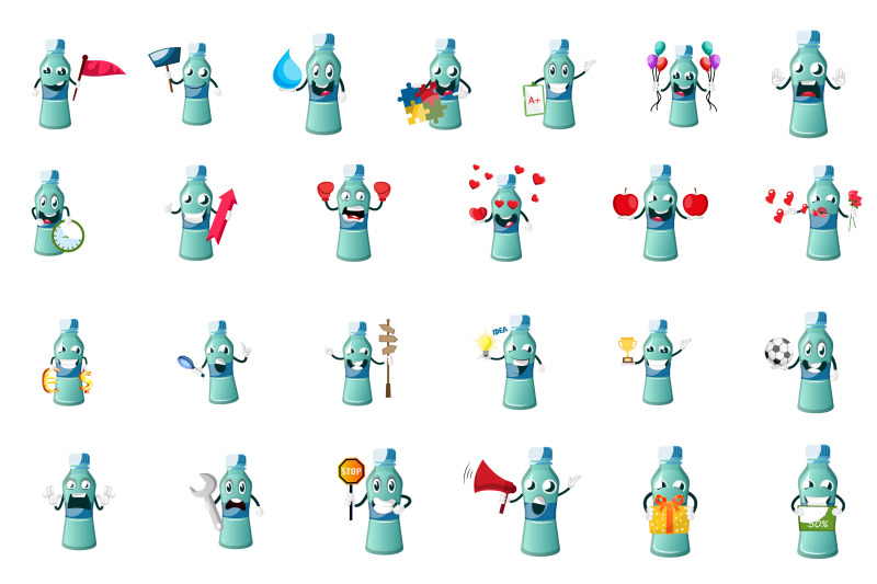 50x-plastic-water-bottle-character-environmental-collection
