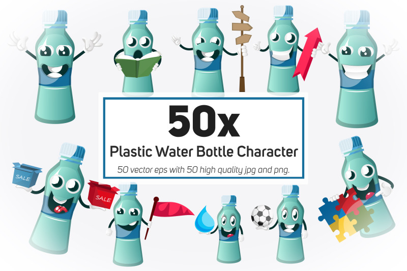 50x-plastic-water-bottle-character-environmental-collection