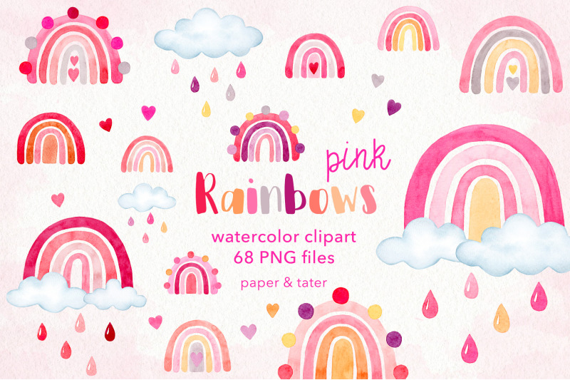 watercolor-pink-boho-rainbows-clipart-valentines-rainbow-png