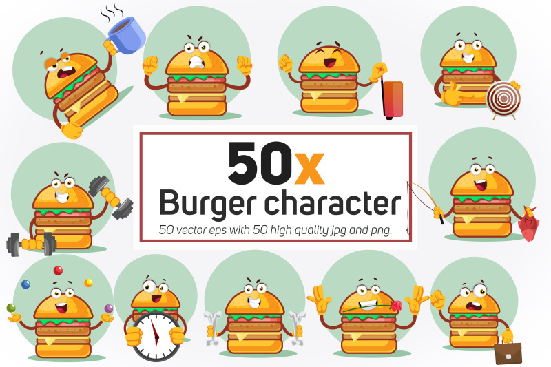 50x-burger-character-in-different-situation-collection-illustration