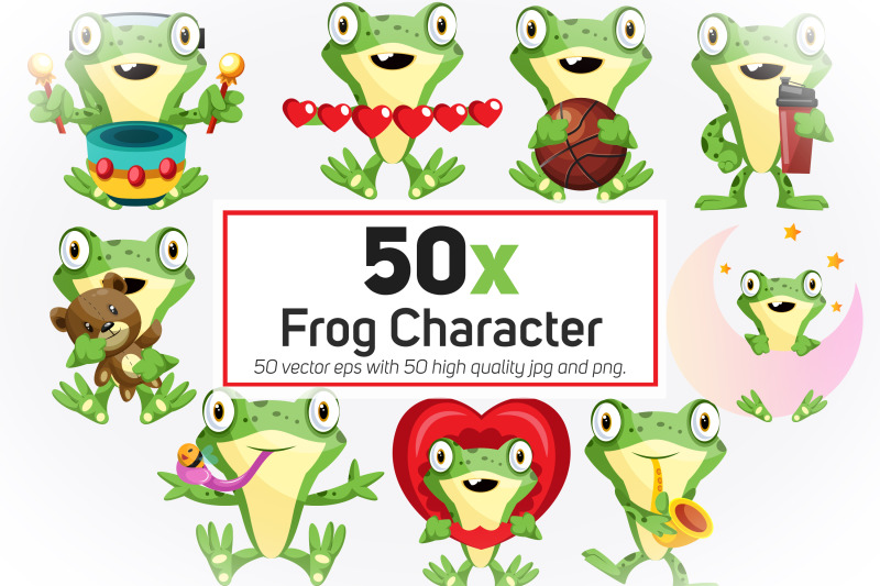 50x-frog-character-in-different-situation-collection-illustration
