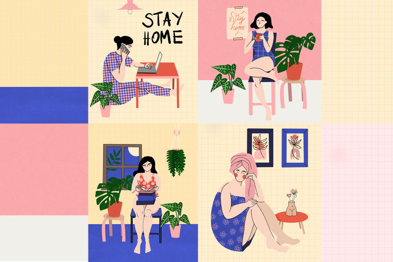 stay-home-illustration-set