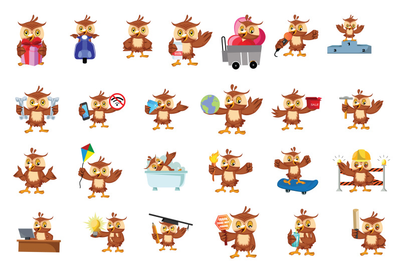 50x-owl-character-and-mascot-collection-illustration