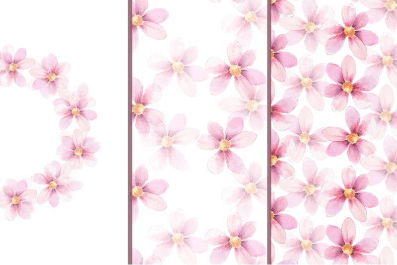 delicate-floral-set-watercolor-pink-wreath-and-patterns