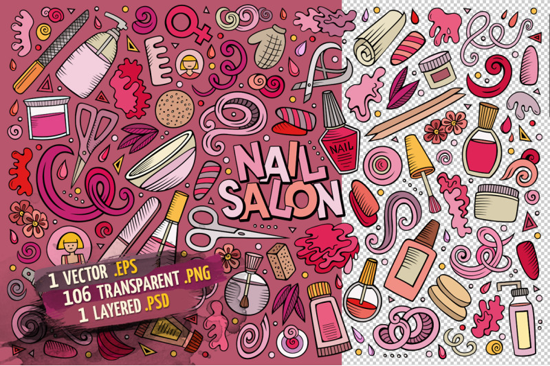 nail-salon-cartoon-doodle-objects-set