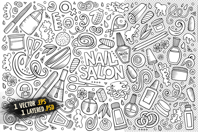 nail-salon-cartoon-doodle-objects-set