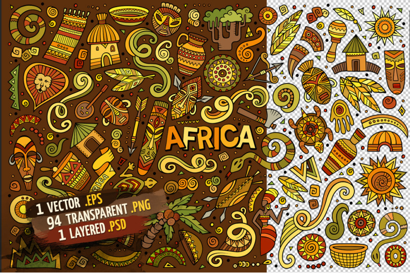 africa-cartoon-doodle-objects-set