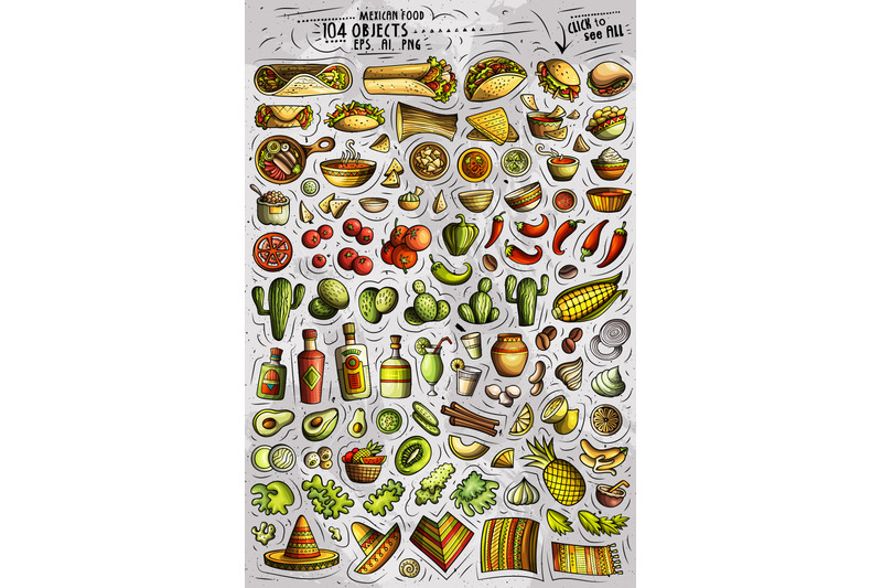 mexican-food-cartoon-vector-objects-set