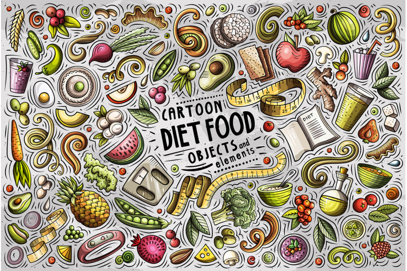 diet-food-cartoon-vector-objects-set