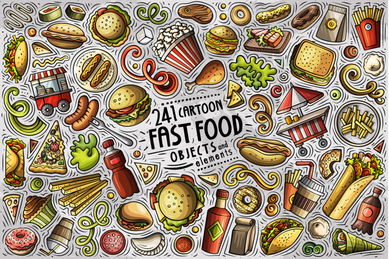 fast-food-cartoon-vector-objects-set