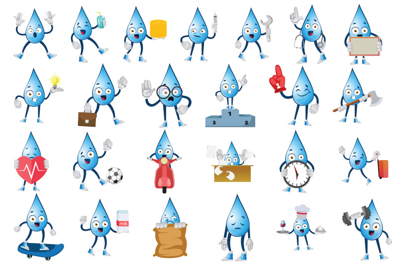 50x-waterdrop-character-and-mascot-collection-illustration