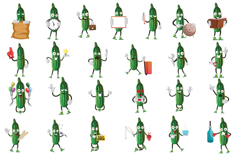 50x-zucchini-character-and-mascot-collection-illustration
