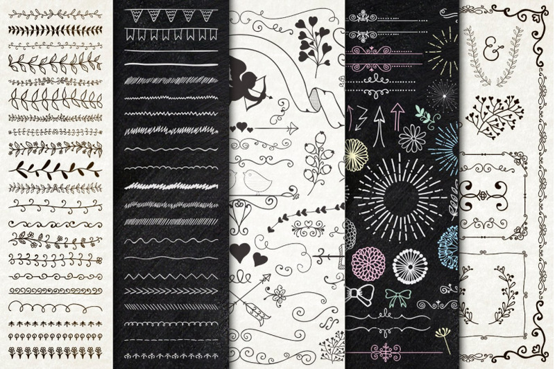 set-of-black-and-chalk-drawing-hand-sketched-rustic-floral-doodle