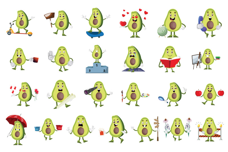 50x-avocado-character-and-mascot-collection-illustration