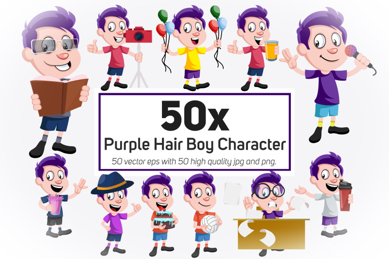50x-purple-hair-boy-character-and-daily-life-action-collection-illustr