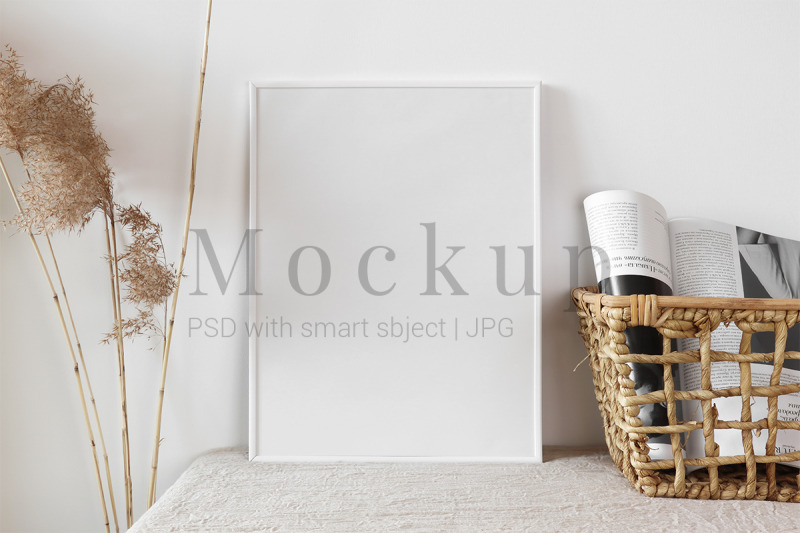 white-photo-frame-with-straw-basket