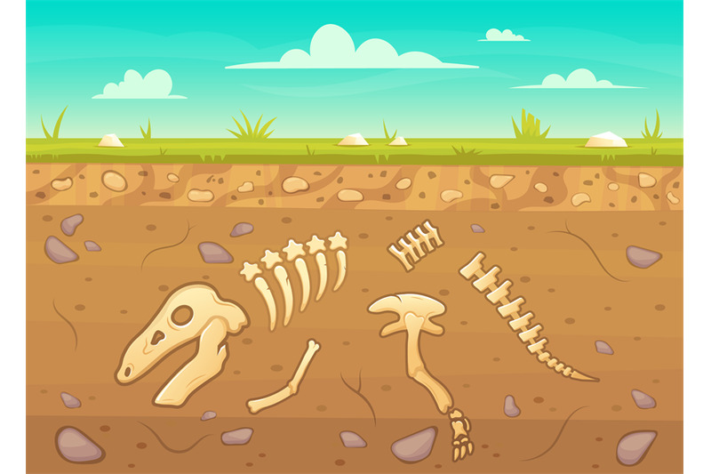 cartoon-reptile-bones-ground-archeology-buried-bones-game-underground