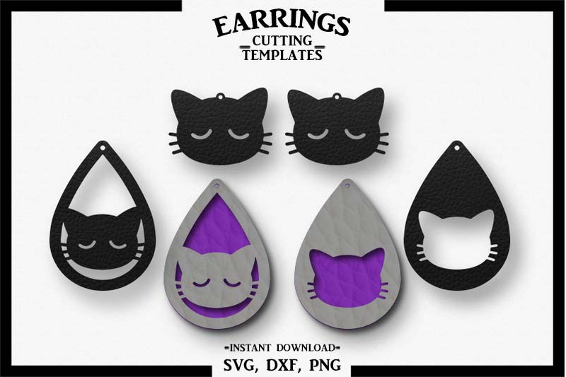 Download Cat Earrings, Silhouette, Cricut, Cut File, SVG DXF PNG By ...