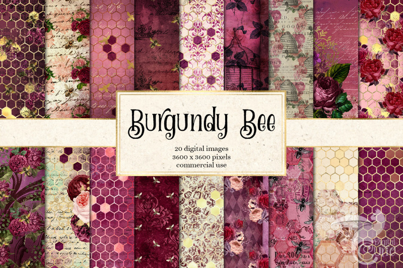 burgundy-bee-digital-paper