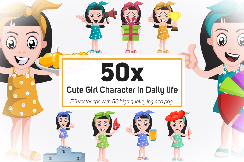 50x-cute-girl-character-in-daily-life-action-collection-illustration