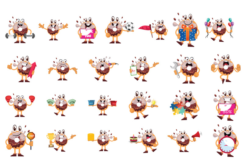 50x-donut-character-and-mascot-collection-illustration