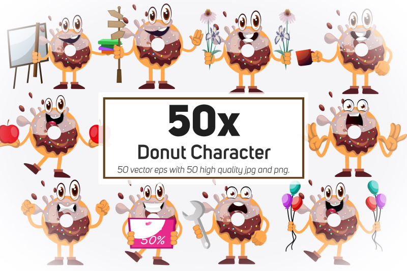 50x-donut-character-and-mascot-collection-illustration