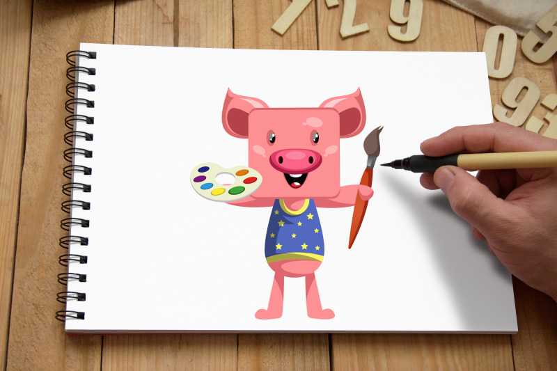 50x-squared-head-pig-character-and-mascot-collection-illustration