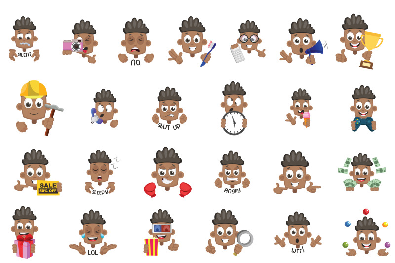 50x-black-man-emoticon-or-sticker-character-collection-illustration