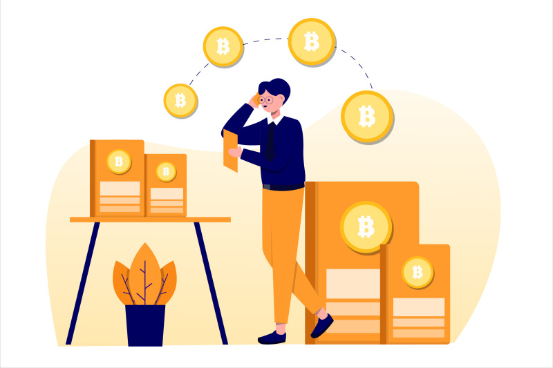 bitcoin-learn-flat-vector-illustration